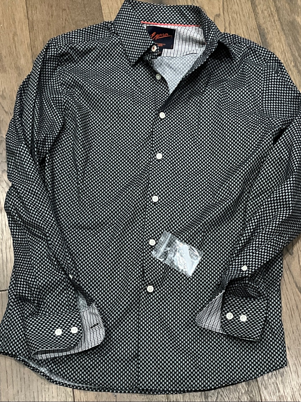 Egara Black Micro-Dot Casual Button-Down Shirt